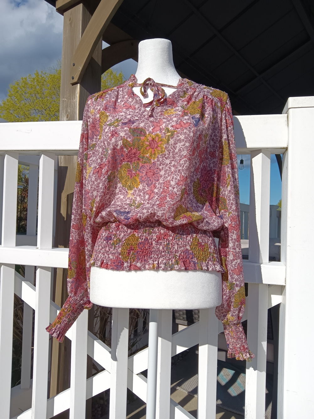 Rachel Zoe Pink Floral Tie-Neck Long Sleeve Blouse
